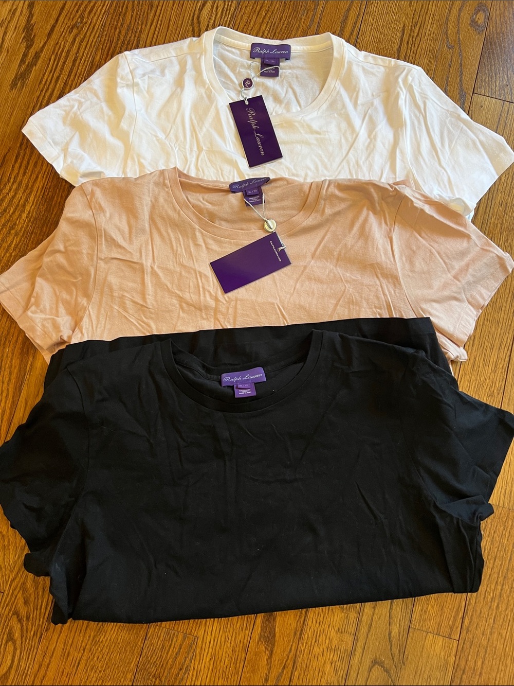 Ralph Lauren Short Sleeve Crew Neck Tee Trio - White, Blush, Black, XL, NWT